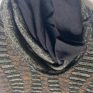 Alberto Makali, silver metallic thread & brown & black print turtleneck, L,